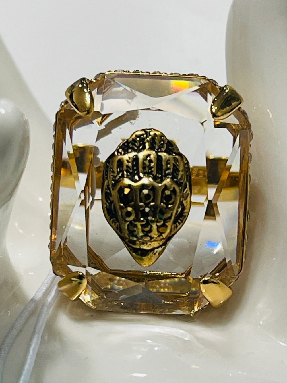 Kurt Geiger Gold-Tone Clear Crystal Statement Ring